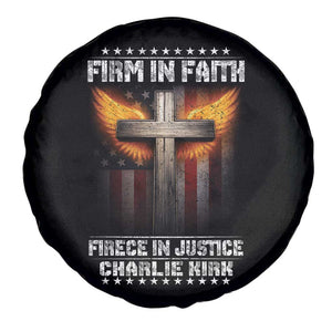 Firm In Faith Fierce In Justice Charlie Kirk Spare Tire Cover Christian Cross American Flag TS11 Print Your Wear