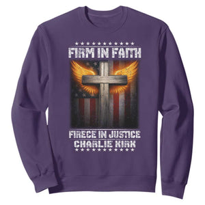 Firm In Faith Fierce In Justice Charlie Kirk Sweatshirt Christian Cross American Flag TS11 Purple Print Your Wear