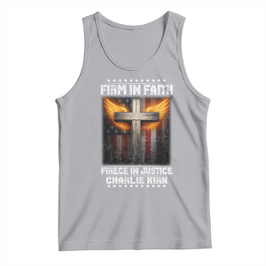 Firm In Faith Fierce In Justice Charlie Kirk Tank Top Christian Cross American Flag TS11 Athletic Heather Print Your Wear