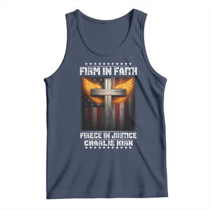 Firm In Faith Fierce In Justice Charlie Kirk Tank Top Christian Cross American Flag TS11 Navy Print Your Wear