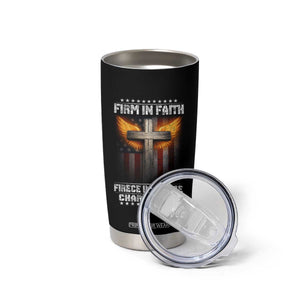 Firm In Faith Fierce In Justice Charlie Kirk Tumbler Cup Christian Cross American Flag TS11 Print Your Wear