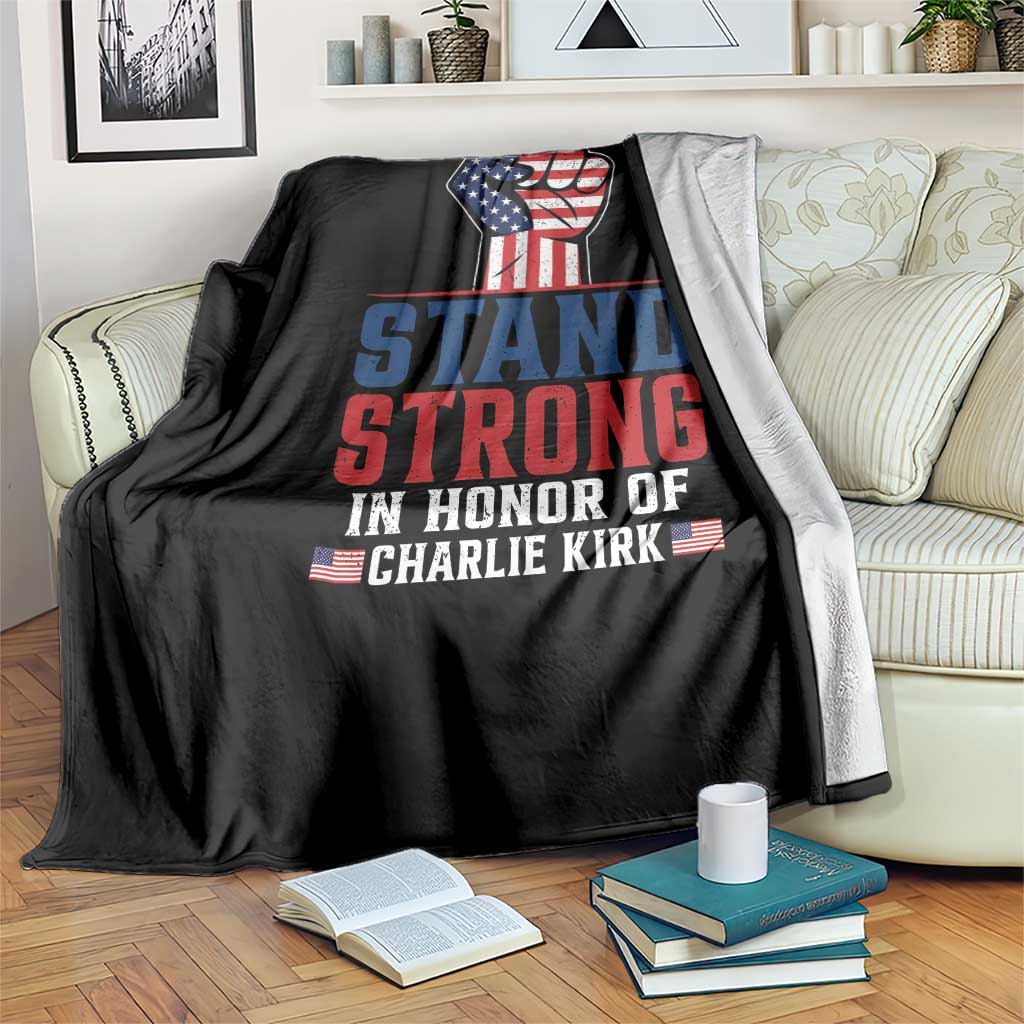 Stand Strong In Honor Of Charlie Kirk Throw Blanket Handfist American Flag TS11 Print Your Wear