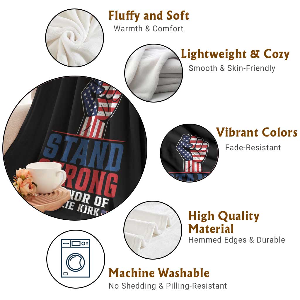 Stand Strong In Honor Of Charlie Kirk Throw Blanket Handfist American Flag TS11 Print Your Wear