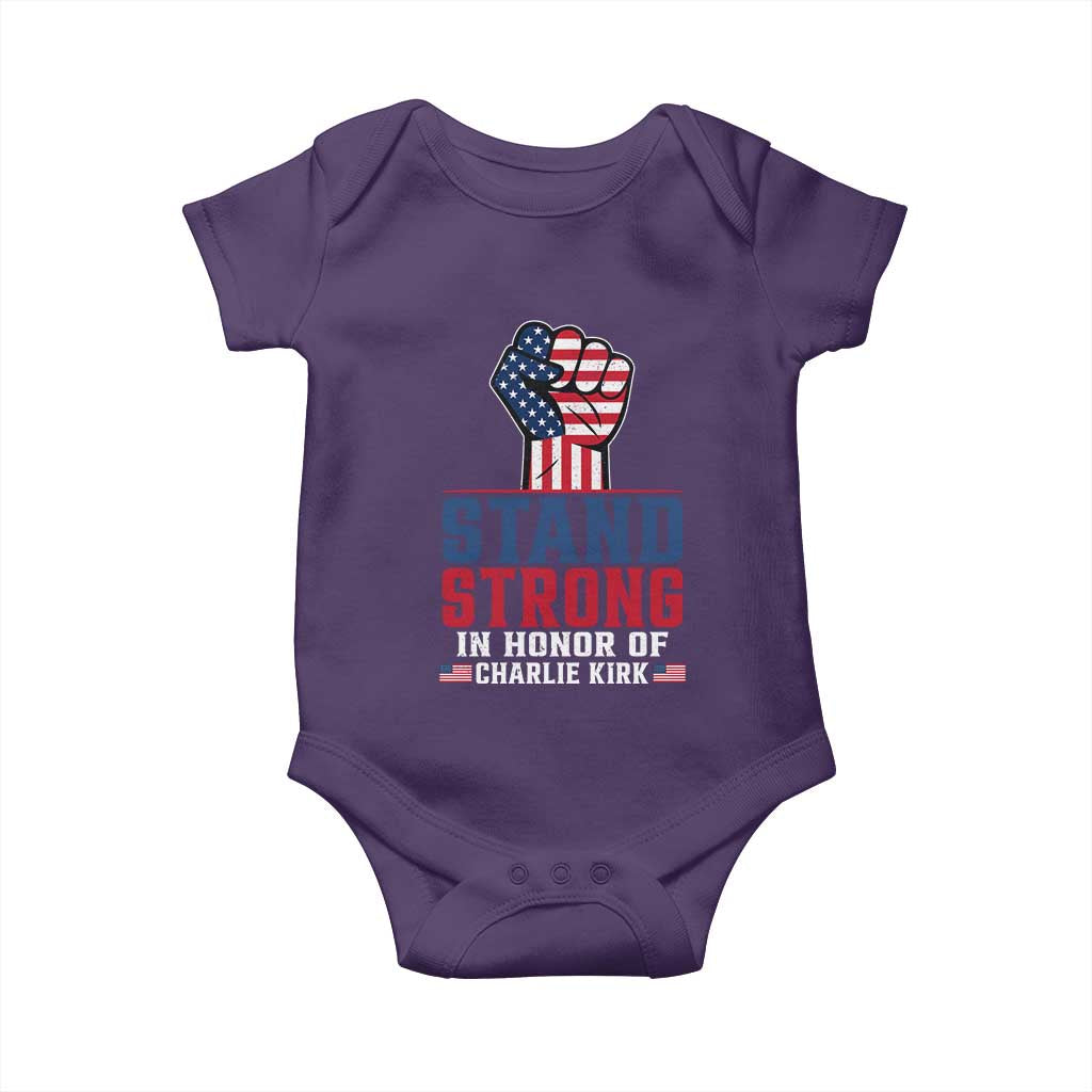 Stand Strong In Honor Of Charlie Kirk Baby Onesie Handfist American Flag TS11 Purple Print Your Wear
