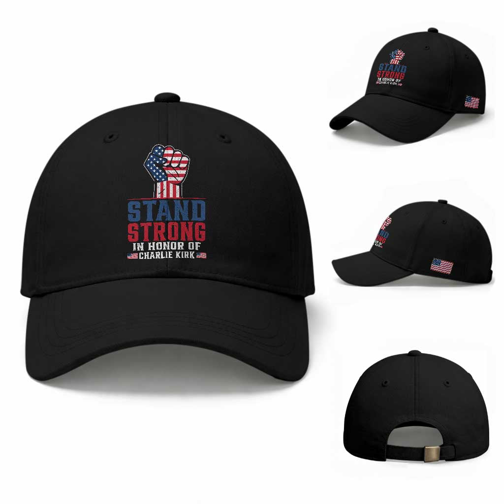 Stand Strong In Honor Of Charlie Kirk Baseball Cap Handfist American Flag TS11 Baseball Cap Universal Fit Black Print Your Wear