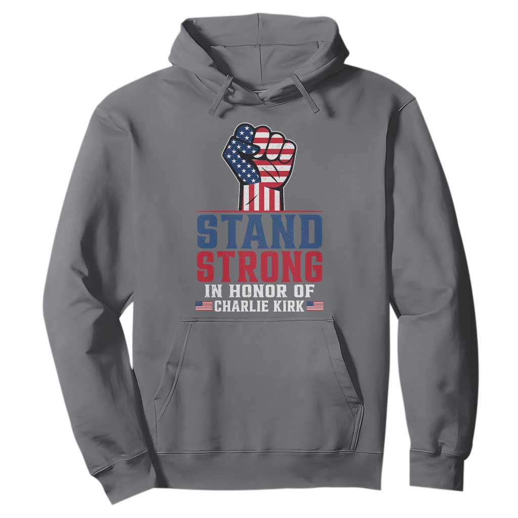 Stand Strong In Honor Of Charlie Kirk Hoodie Handfist American Flag TS11 Charcoal Print Your Wear