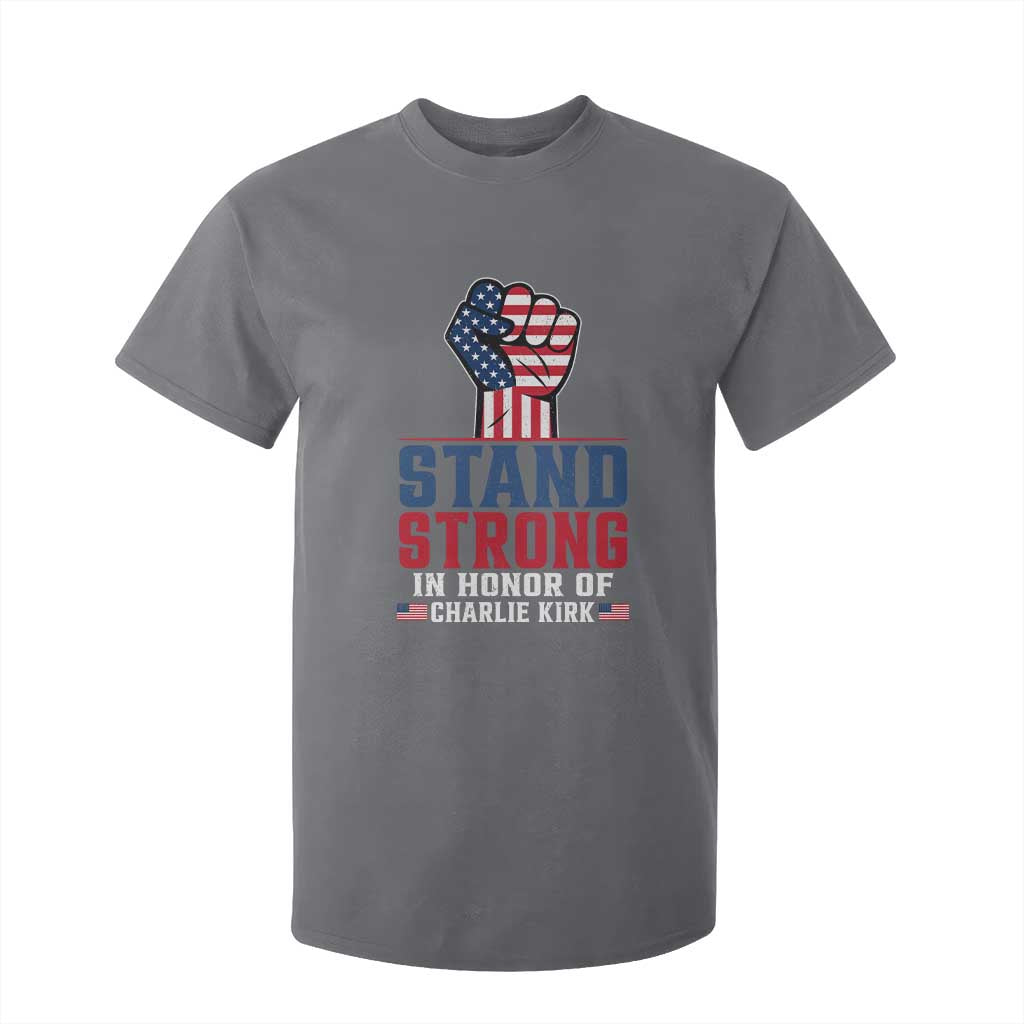 Stand Strong In Honor Of Charlie Kirk T Shirt For Kid Handfist American Flag TS11 Charcoal Print Your Wear