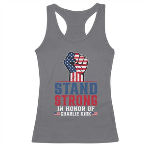 Stand Strong In Honor Of Charlie Kirk Racerback Tank Top Handfist American Flag TS11 Charcoal Print Your Wear