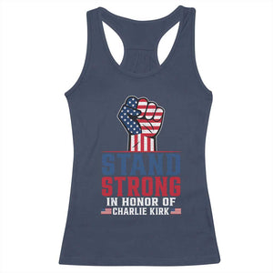 Stand Strong In Honor Of Charlie Kirk Racerback Tank Top Handfist American Flag TS11 Navy Print Your Wear