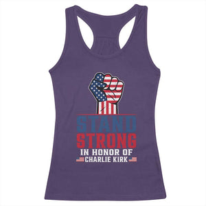 Stand Strong In Honor Of Charlie Kirk Racerback Tank Top Handfist American Flag TS11 Purple Print Your Wear
