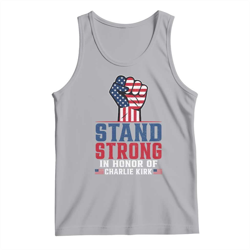 Stand Strong In Honor Of Charlie Kirk Tank Top Handfist American Flag TS11 Athletic Heather Print Your Wear