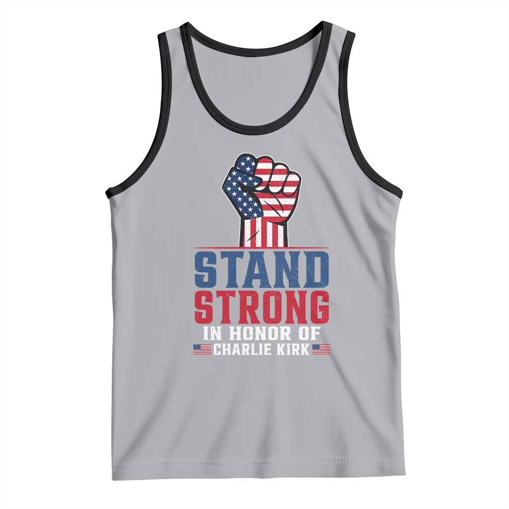 Stand Strong In Honor Of Charlie Kirk Tank Top Handfist American Flag TS11 Athletic Heather Black Print Your Wear