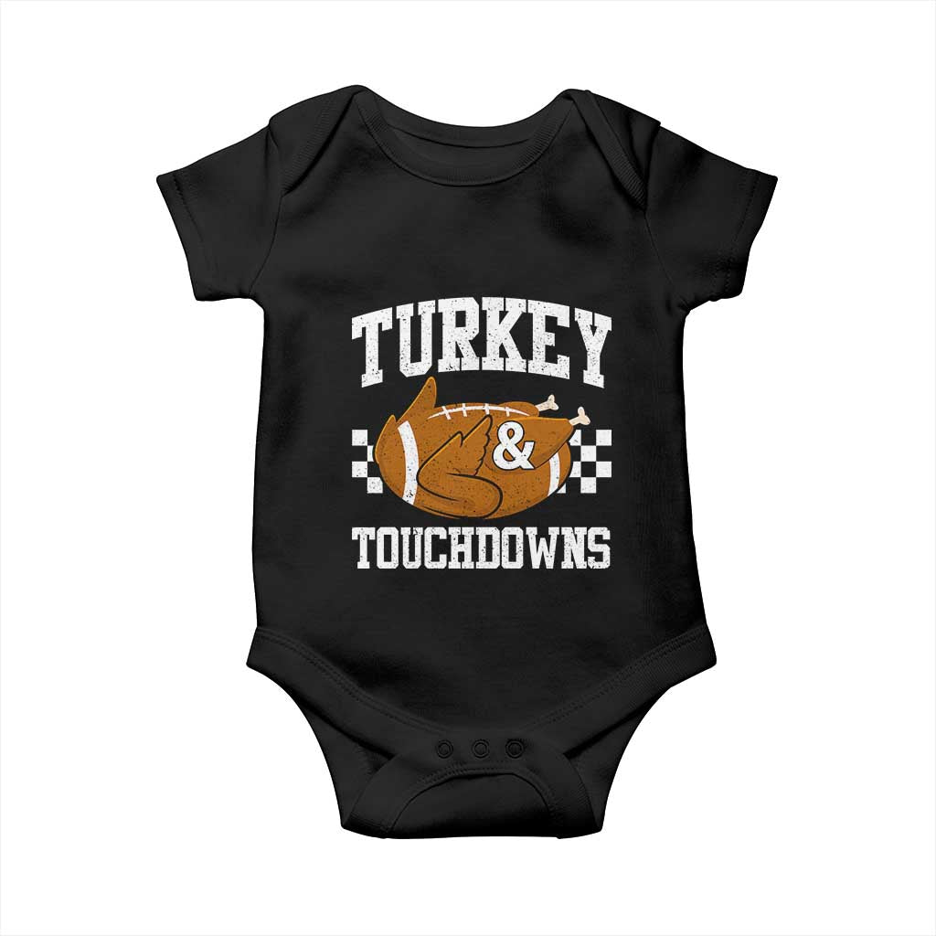 Funny Turkey And Touchdowns Baby Onesie Thanksgiving American Football - Print Your Wear