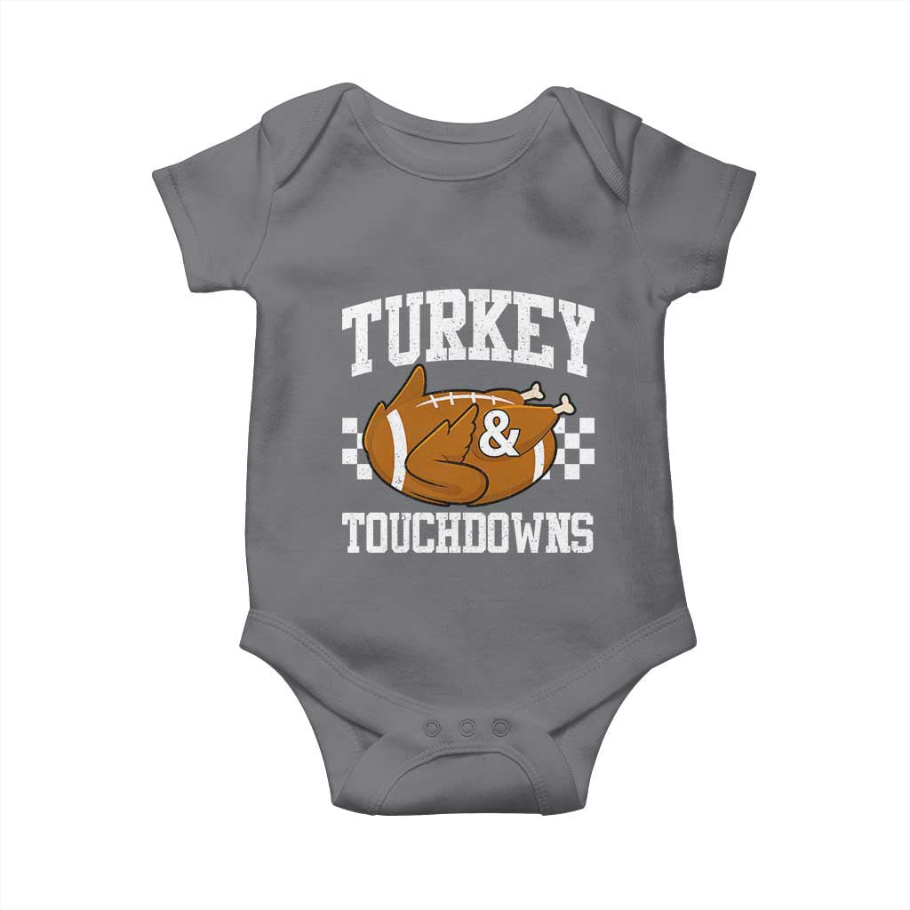 Funny Turkey And Touchdowns Baby Onesie Thanksgiving American Football TS11 Charcoal Print Your Wear