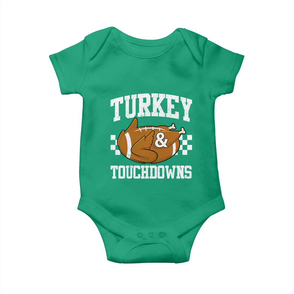 Funny Turkey And Touchdowns Baby Onesie Thanksgiving American Football TS11 Irish Green Print Your Wear