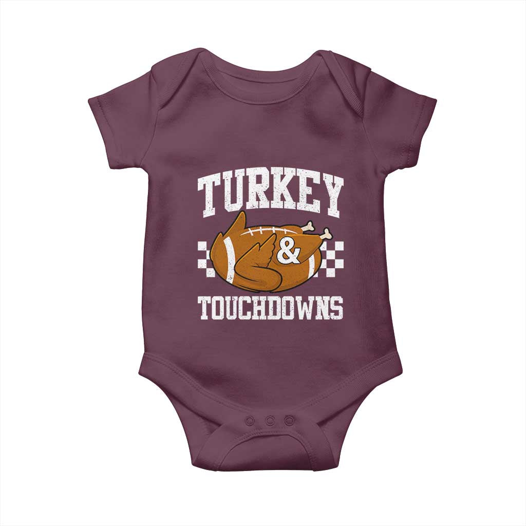 Funny Turkey And Touchdowns Baby Onesie Thanksgiving American Football TS11 Maroon Print Your Wear