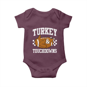Funny Turkey And Touchdowns Baby Onesie Thanksgiving American Football TS11 Maroon Print Your Wear