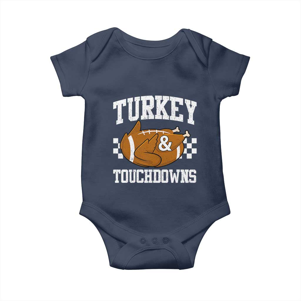 Funny Turkey And Touchdowns Baby Onesie Thanksgiving American Football TS11 Navy Print Your Wear