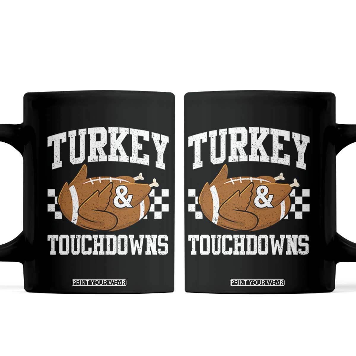Funny Turkey And Touchdowns Coffee Mug Thanksgiving American Football - Print Your Wear