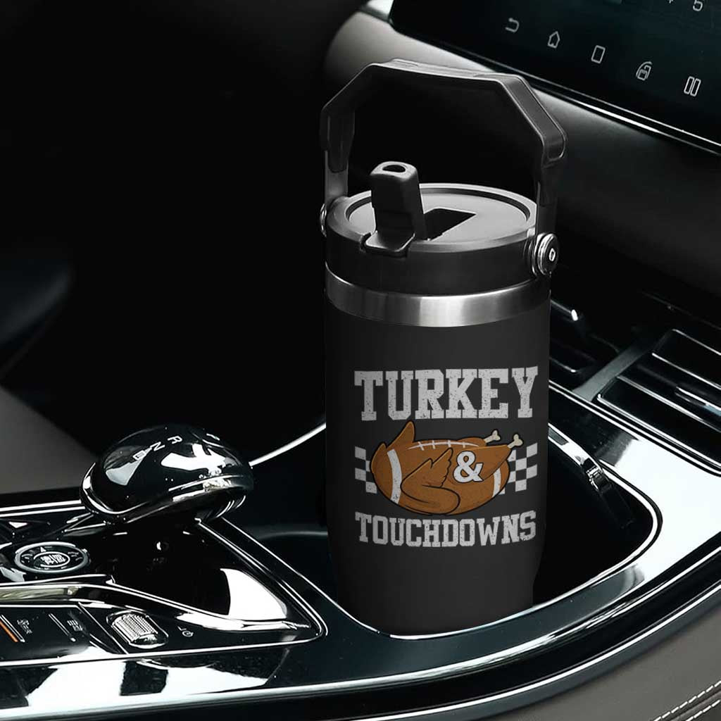 Funny Turkey And Touchdowns Flip Straw Tumbler Thanksgiving American Football TS11 Print Your Wear