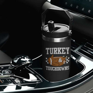 Funny Turkey And Touchdowns Flip Straw Tumbler Thanksgiving American Football - Print Your Wear