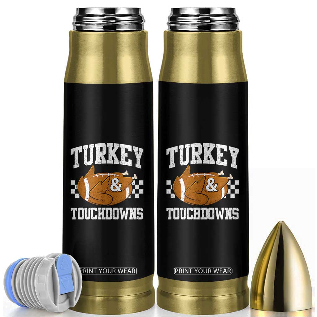Funny Turkey And Touchdowns Bullet Tumbler Thanksgiving American Football TS11 Black Print Your Wear