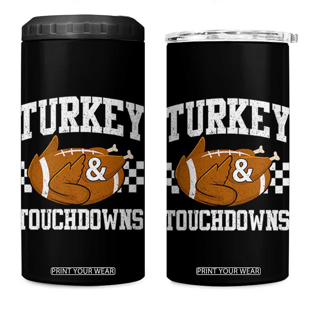 Funny Turkey And Touchdowns 4 in 1 Can Cooler Tumbler Thanksgiving American Football - Print Your Wear