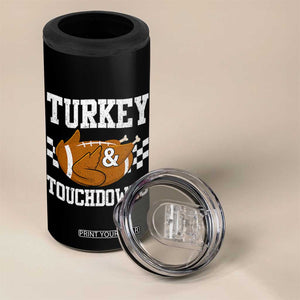 Funny Turkey And Touchdowns 4 in 1 Can Cooler Tumbler Thanksgiving American Football - Print Your Wear