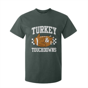 Funny Turkey And Touchdowns T Shirt For Kid Thanksgiving American Football TS11 Dark Forest Green Print Your Wear