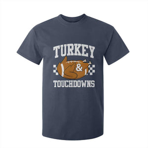 Funny Turkey And Touchdowns T Shirt For Kid Thanksgiving American Football TS11 Navy Print Your Wear
