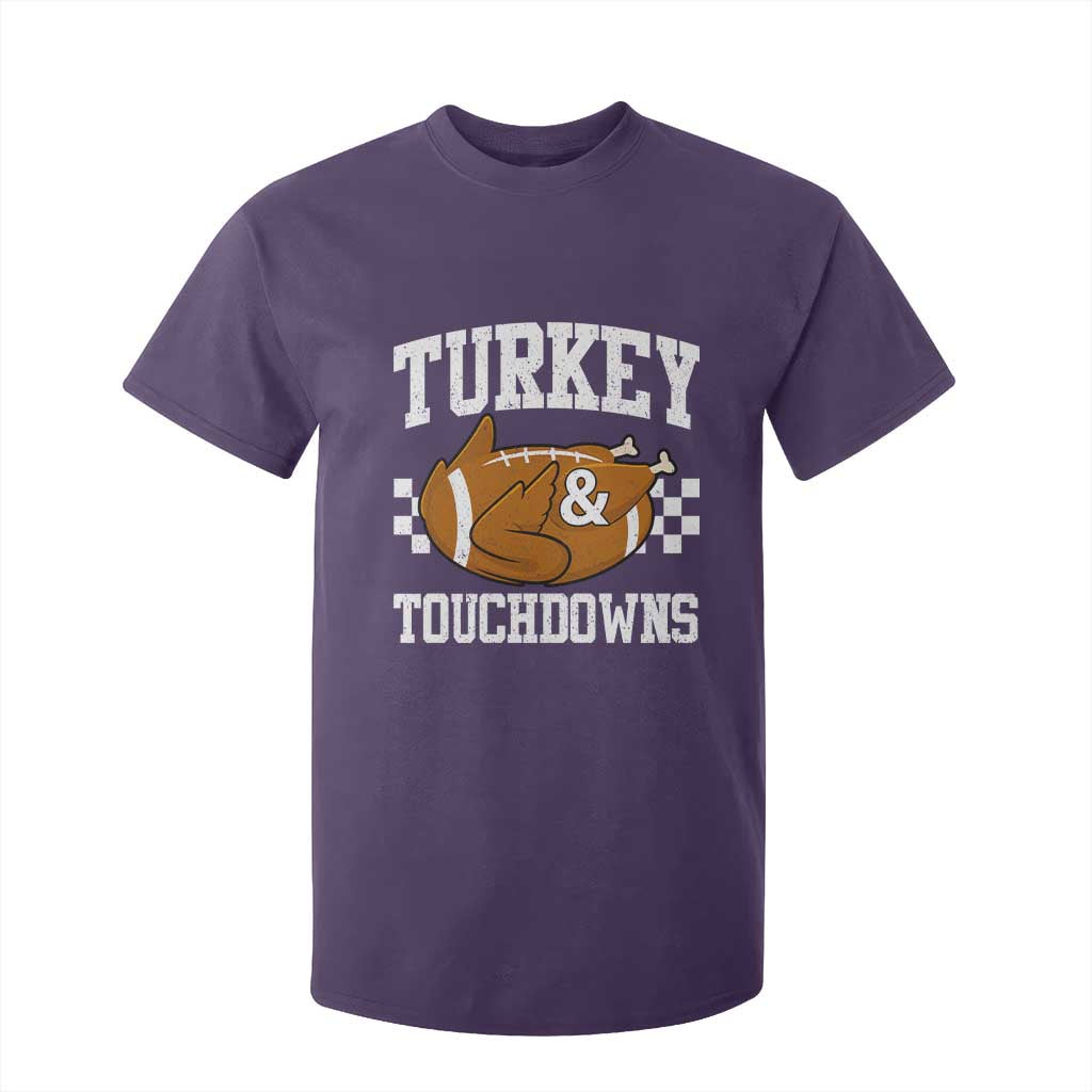 Funny Turkey And Touchdowns T Shirt For Kid Thanksgiving American Football TS11 Purple Print Your Wear
