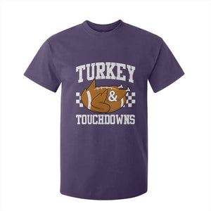 Funny Turkey And Touchdowns T Shirt For Kid Thanksgiving American Football TS11 Purple Print Your Wear