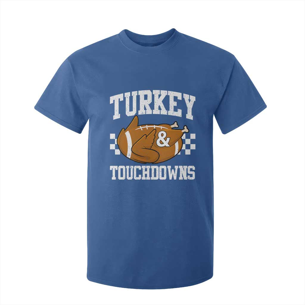 Funny Turkey And Touchdowns T Shirt For Kid Thanksgiving American Football TS11 Royal Blue Print Your Wear