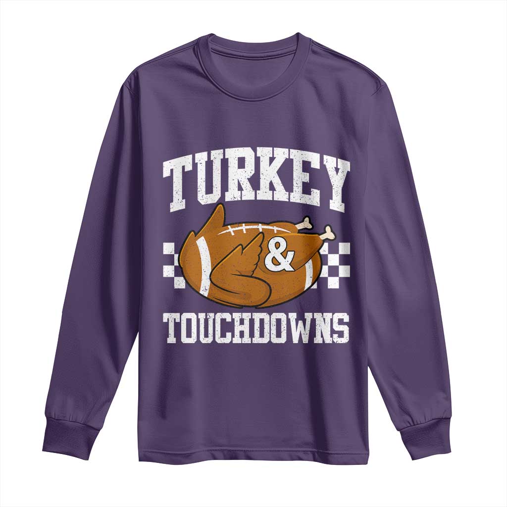 Funny Turkey And Touchdowns Long Sleeve Shirt Thanksgiving American Football TS11 Purple Print Your Wear