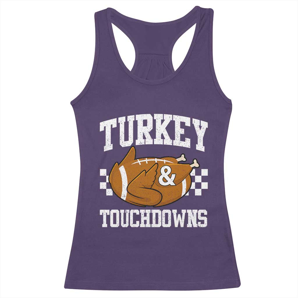 Funny Turkey And Touchdowns Racerback Tank Top Thanksgiving American Football TS11 Purple Print Your Wear