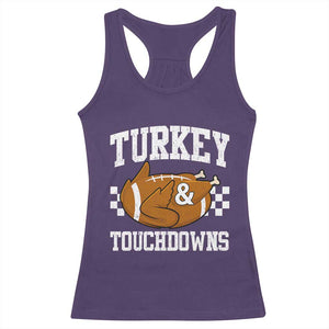 Funny Turkey And Touchdowns Racerback Tank Top Thanksgiving American Football - Print Your Wear