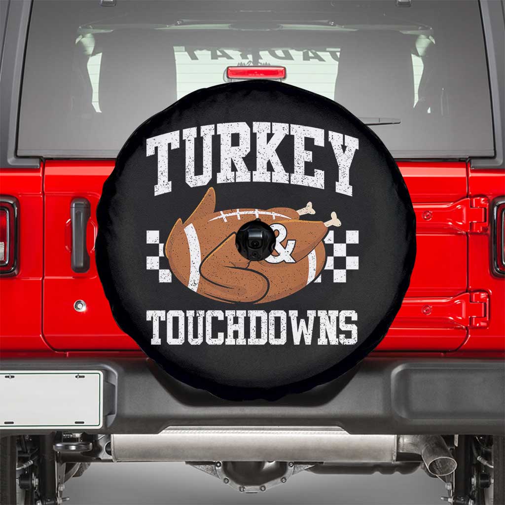 Funny Turkey And Touchdowns Spare Tire Cover Thanksgiving American Football TS11 Black Print Your Wear