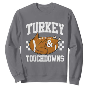Funny Turkey And Touchdowns Sweatshirt Thanksgiving American Football - Print Your Wear