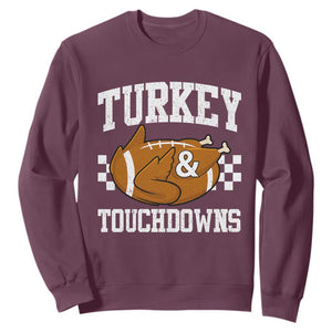 Funny Turkey And Touchdowns Sweatshirt Thanksgiving American Football - Print Your Wear