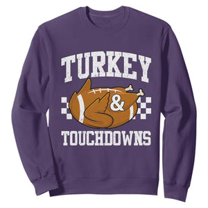 Funny Turkey And Touchdowns Sweatshirt Thanksgiving American Football - Print Your Wear