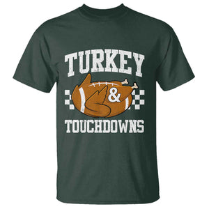 Funny Turkey And Touchdowns T Shirt Thanksgiving American Football TS11 Dark Forest Green Print Your Wear