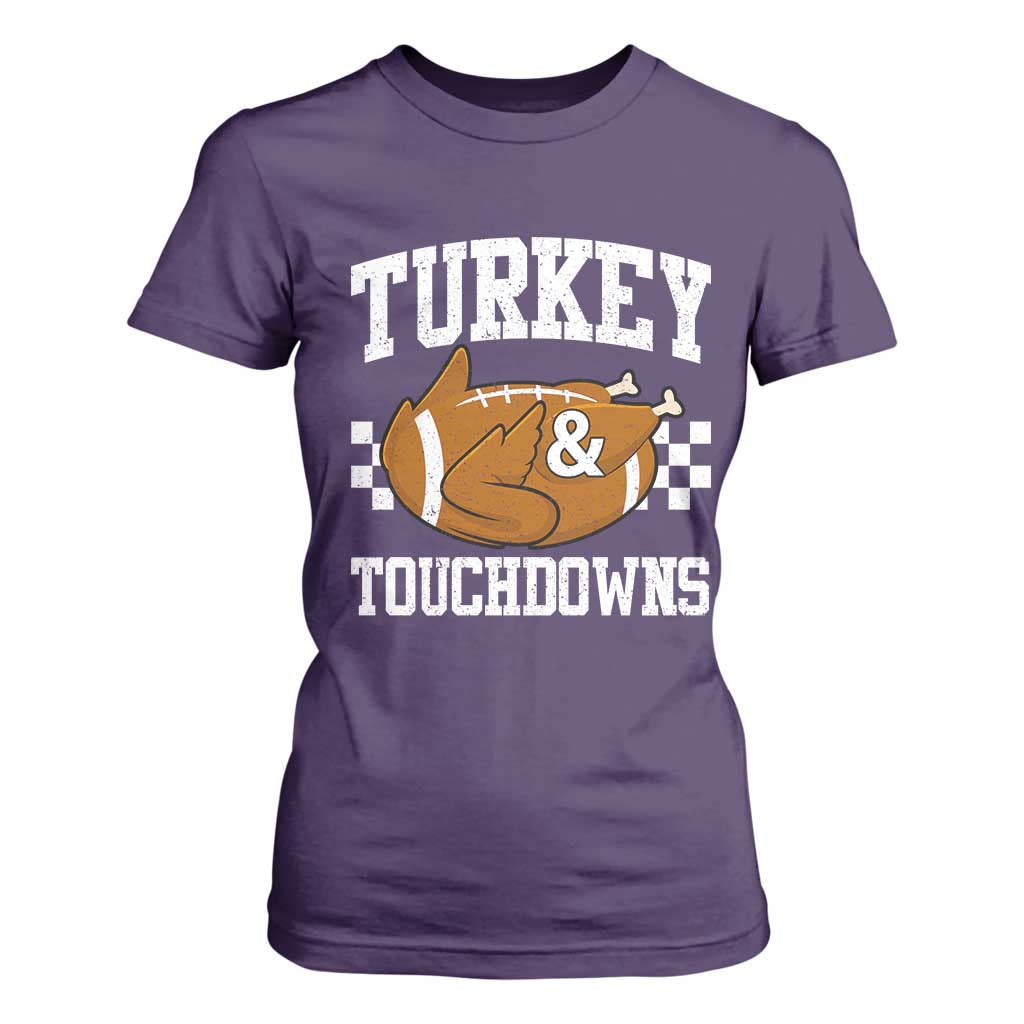 Funny Turkey And Touchdowns T Shirt For Women Thanksgiving American Football TS11 Purple Print Your Wear