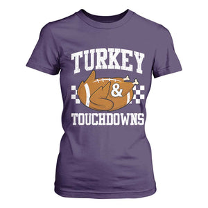 Funny Turkey And Touchdowns T Shirt For Women Thanksgiving American Football TS11 Purple Print Your Wear
