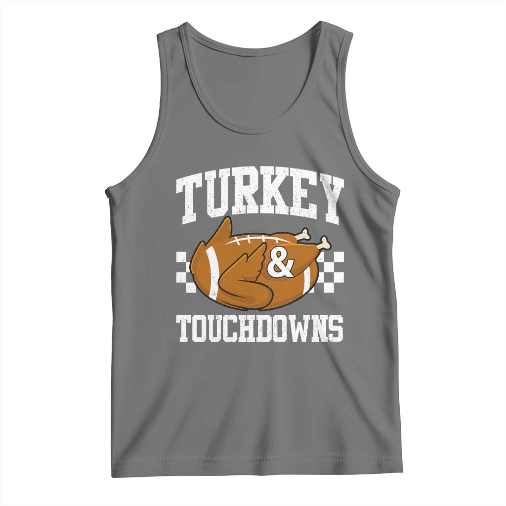 Funny Turkey And Touchdowns Tank Top Thanksgiving American Football TS11 Black Heather Print Your Wear