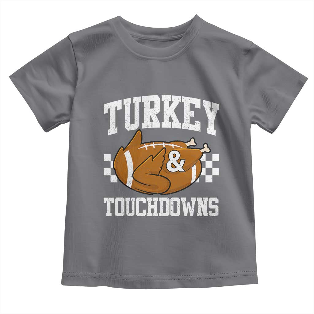 Funny Turkey And Touchdowns Toddler T Shirt Thanksgiving American Football TS11 Charcoal Print Your Wear