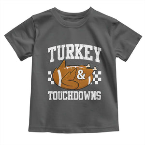 Funny Turkey And Touchdowns Toddler T Shirt Thanksgiving American Football TS11 Dark Heather Print Your Wear