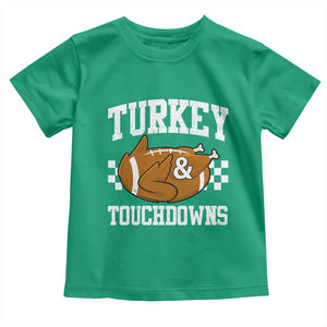 Funny Turkey And Touchdowns Toddler T Shirt Thanksgiving American Football - Print Your Wear