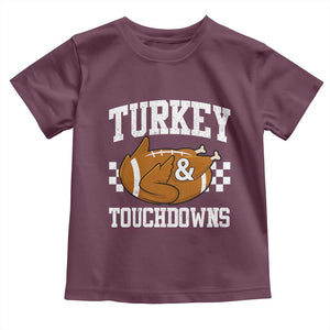Funny Turkey And Touchdowns Toddler T Shirt Thanksgiving American Football - Print Your Wear