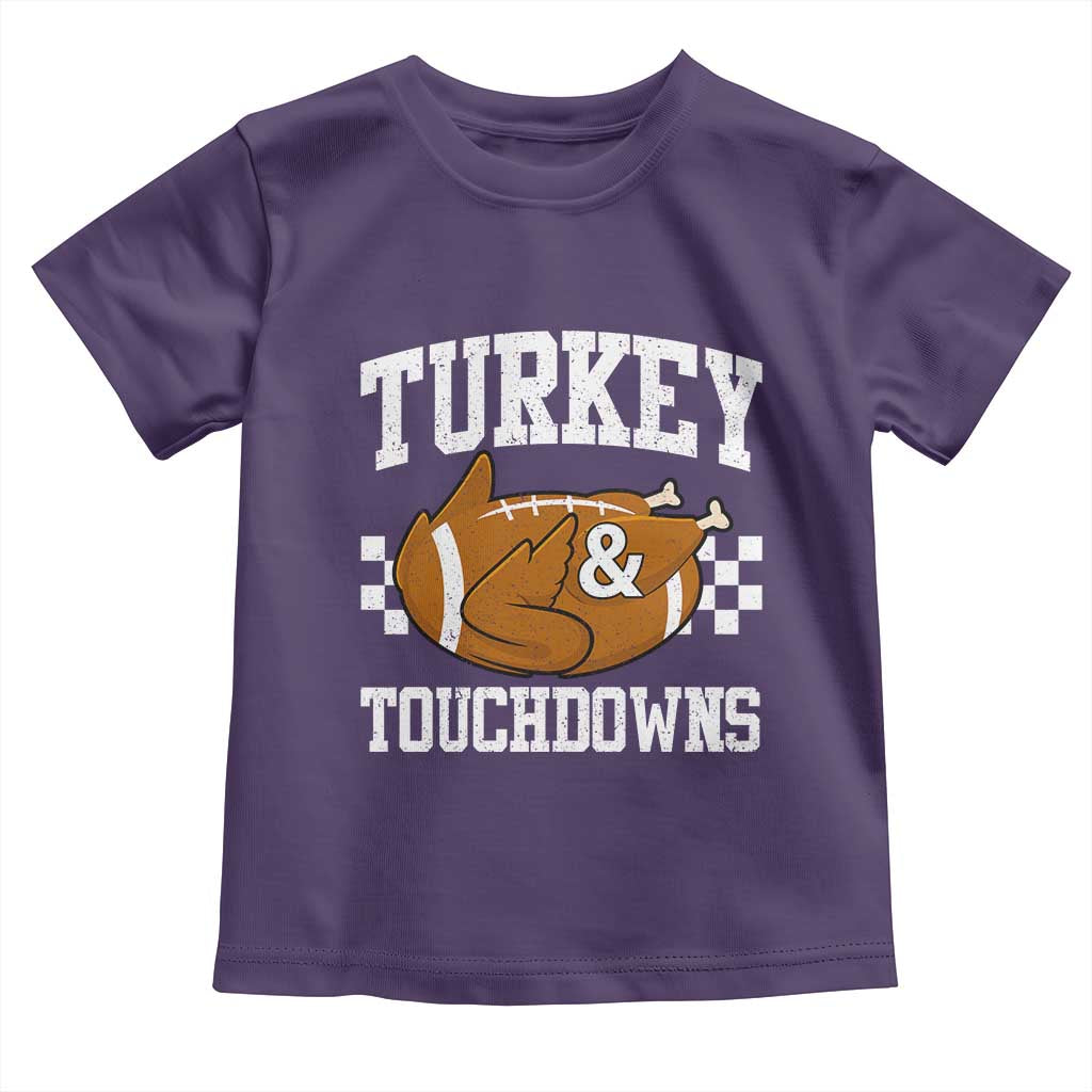 Funny Turkey And Touchdowns Toddler T Shirt Thanksgiving American Football TS11 Purple Print Your Wear