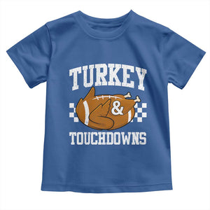 Funny Turkey And Touchdowns Toddler T Shirt Thanksgiving American Football - Print Your Wear